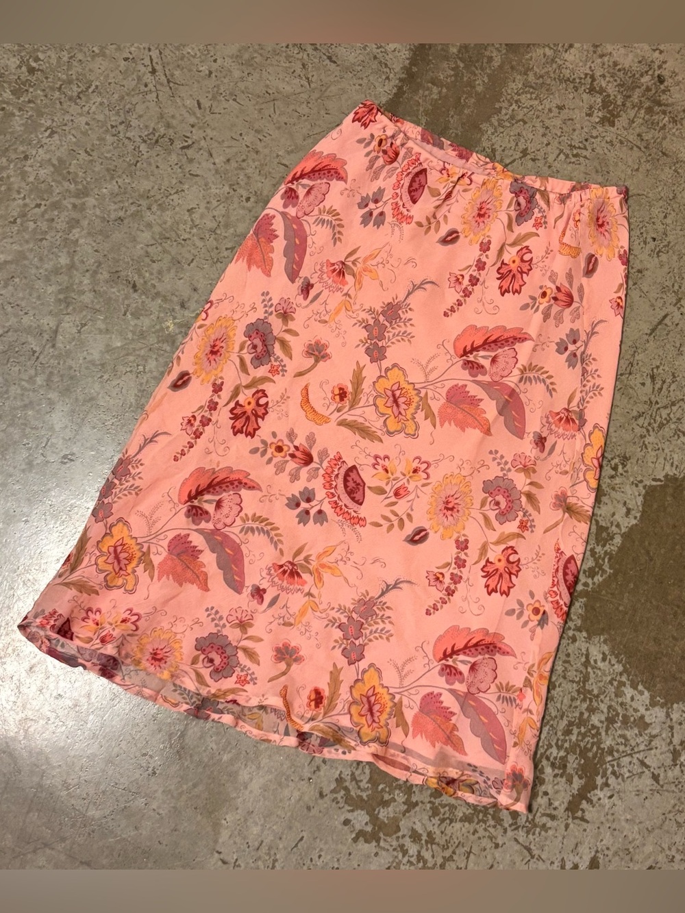 90s Vintage Pink Floral Midi Skirt